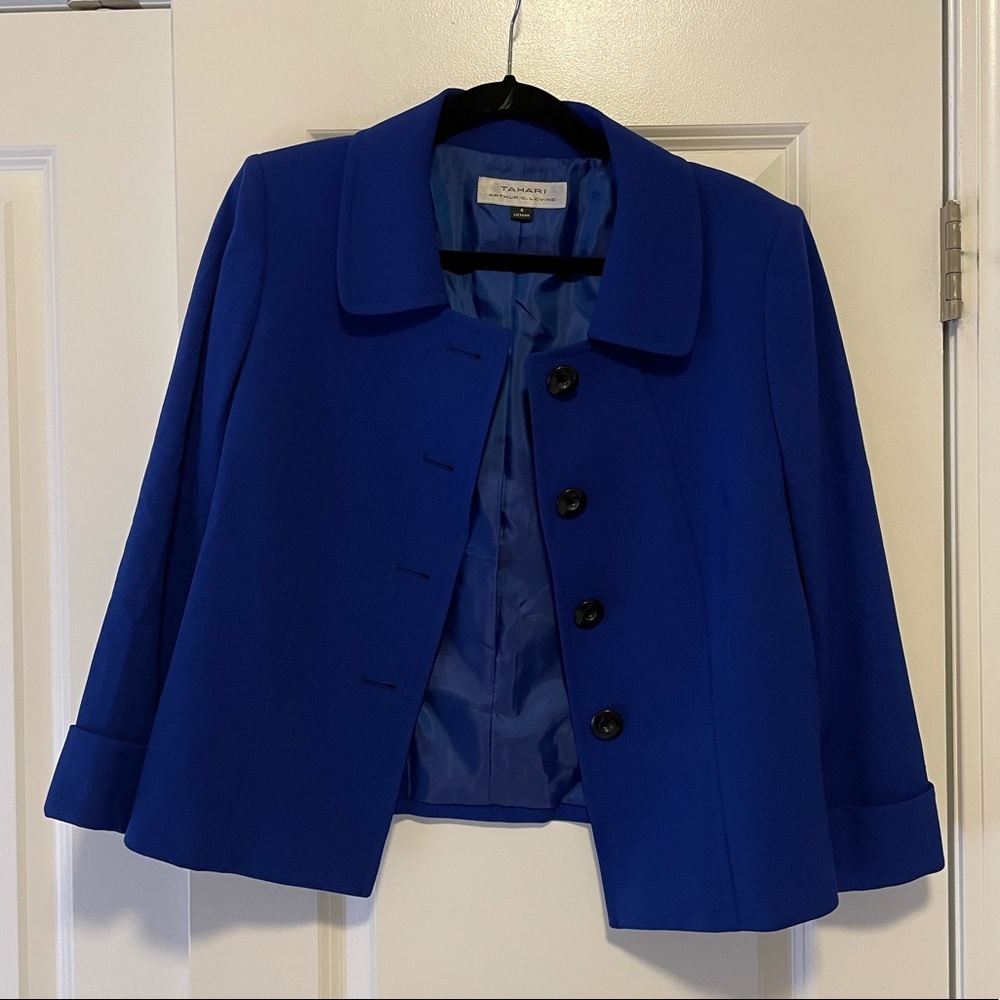 Tahari Arthur Levine Blue Button Up Suit Jacket